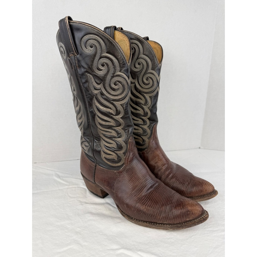 Tony Lama Vintage Brown Lizard Skin Cowboy Boots Mens 7D Style‎ 8251